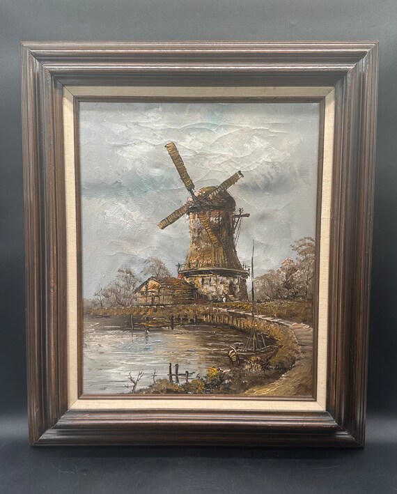 Signed Glen Doran Oil on Canvas Dutch Windmill Homestead Landscape