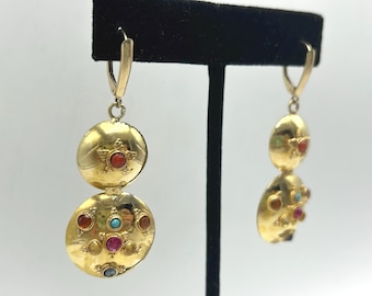 14 Karat Gold Dangle Earrings with Citrine, Sapphire, Ruby, Spinel, Turquoise, and Coral Stones / ST25 AS / TheShopsInUptown