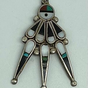 Zuni Handmade Sterling Silver Sun Face Necklace Pendant With Multi-Stone Inlay #DN TheShopsInUptown