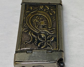 Silver Plated Antique Match Safe With Cigar Cutter / Horseshoe / Buck #DN TheShopsInUptown