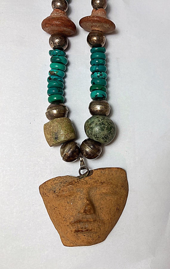 Handmade Pre Columbian Necklace With Vera Cruz Head, Spindle