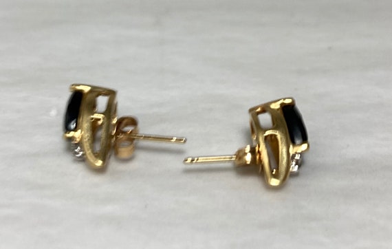 Pair Of 14 Karat Gold Earrings With Pear Cut Blac… - image 7