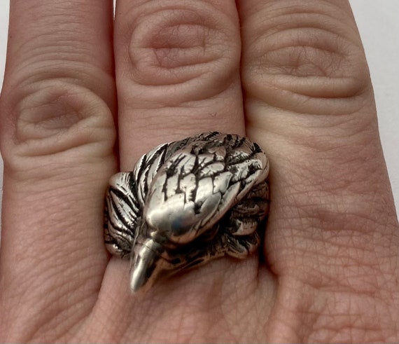 Large Heavy Gauge Sterling Silver Eagle Head Ring… - image 4