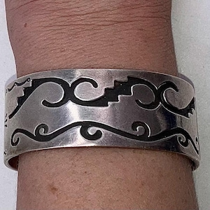 Hopi Handmade Sterling Silver Cuff Bracelet With Sterling Silver Overlay Designs #DN TheShopsInUptown