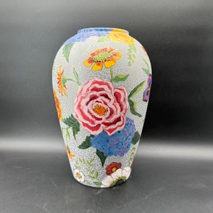 Artist Hand Painted Tall Porcelain Floral Vase / Unsigned Porcelain Vase Hand Painted by Artist / TheShopsInUptown #DN-UP