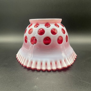 Vintage Fenton Cranberry Glass Lamp Shade / Coin Dot Bubble Glass w Ruffle Rim / Fenton Glass Lampshade / TheShopsInUptown #DN
