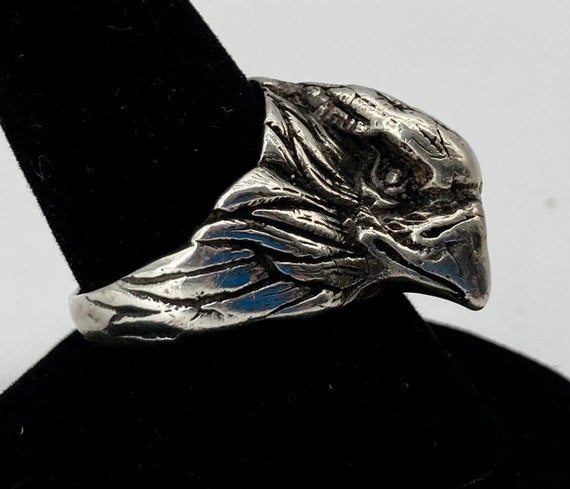 Large Heavy Gauge Sterling Silver Eagle Head Ring… - image 3