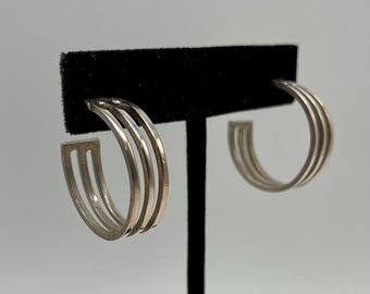 Hoop Earrings / Pair Of Mexican Made 925 Sterling Silver Triple Row Hoop Earrings #ST25 TheShopsInUptown