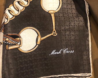 Mark Cross Vintage Equestrian-Themed Silk Scarf / ST26-SM / 0226 / TheShopsInUptown