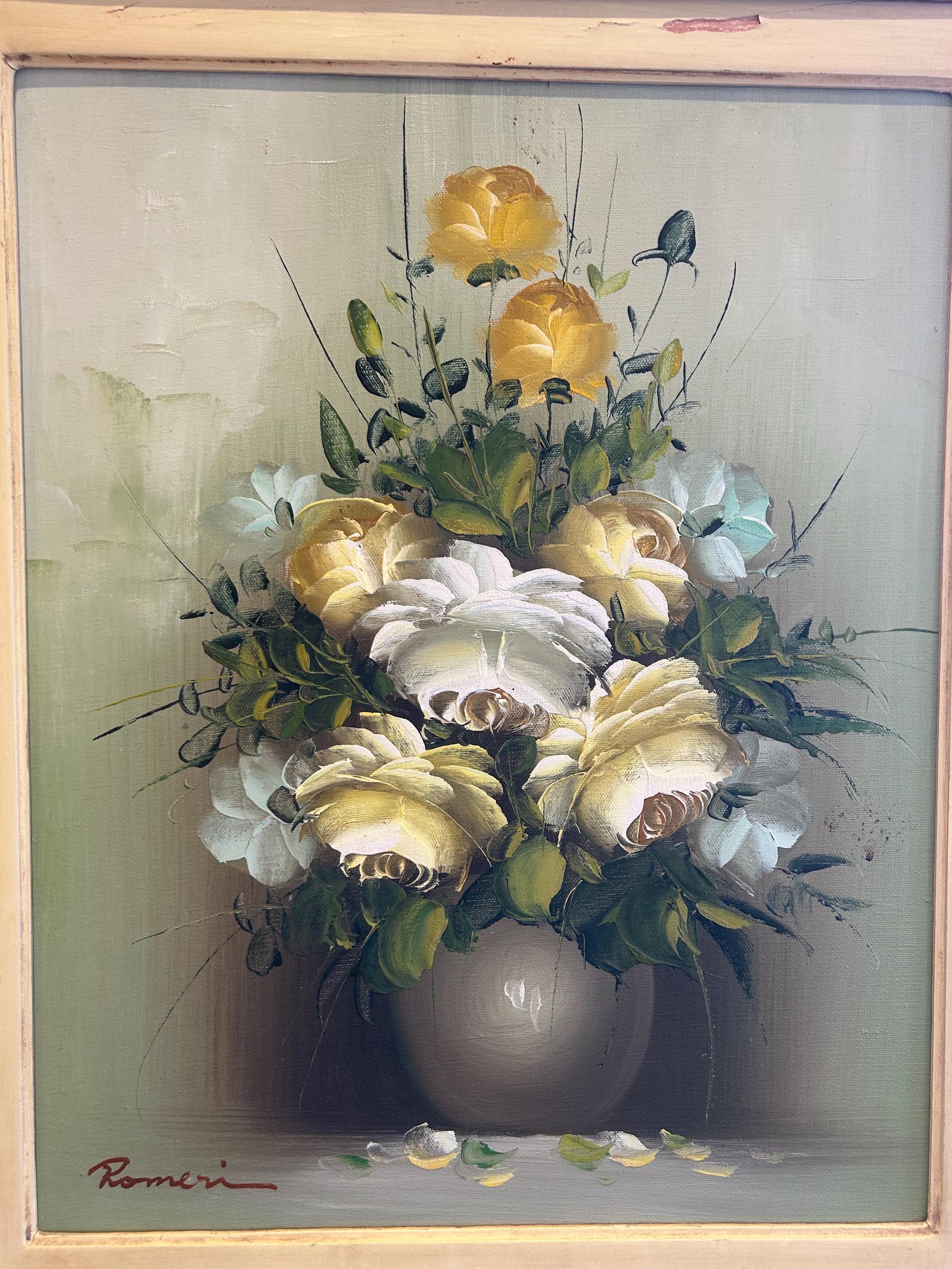 Romeri Signed Original Oil Painting of Flowers in a Vase / DN AS