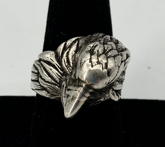 Large Heavy Gauge Sterling Silver Eagle Head Ring… - image 1