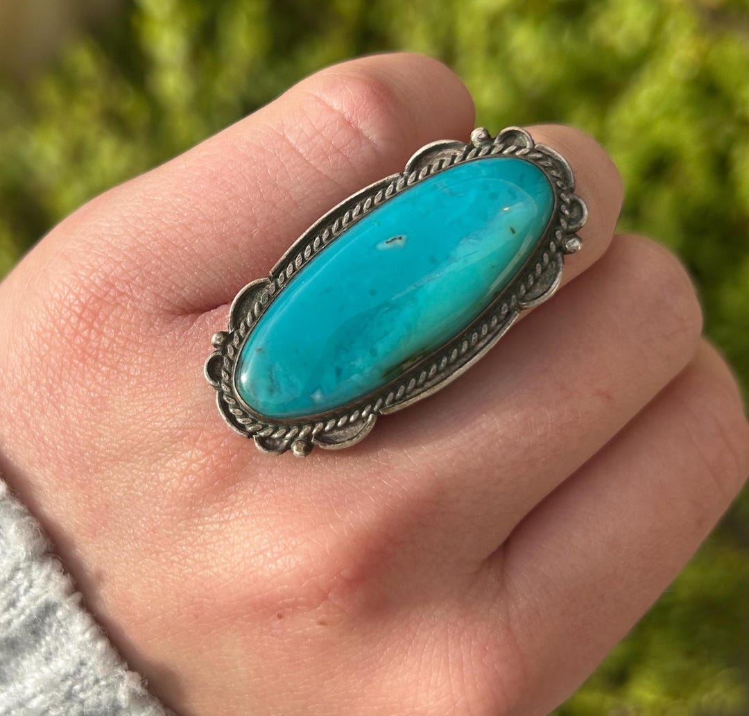 Native American Sterling and Kingman Turquoise Ring // Size 6 3/4 ...