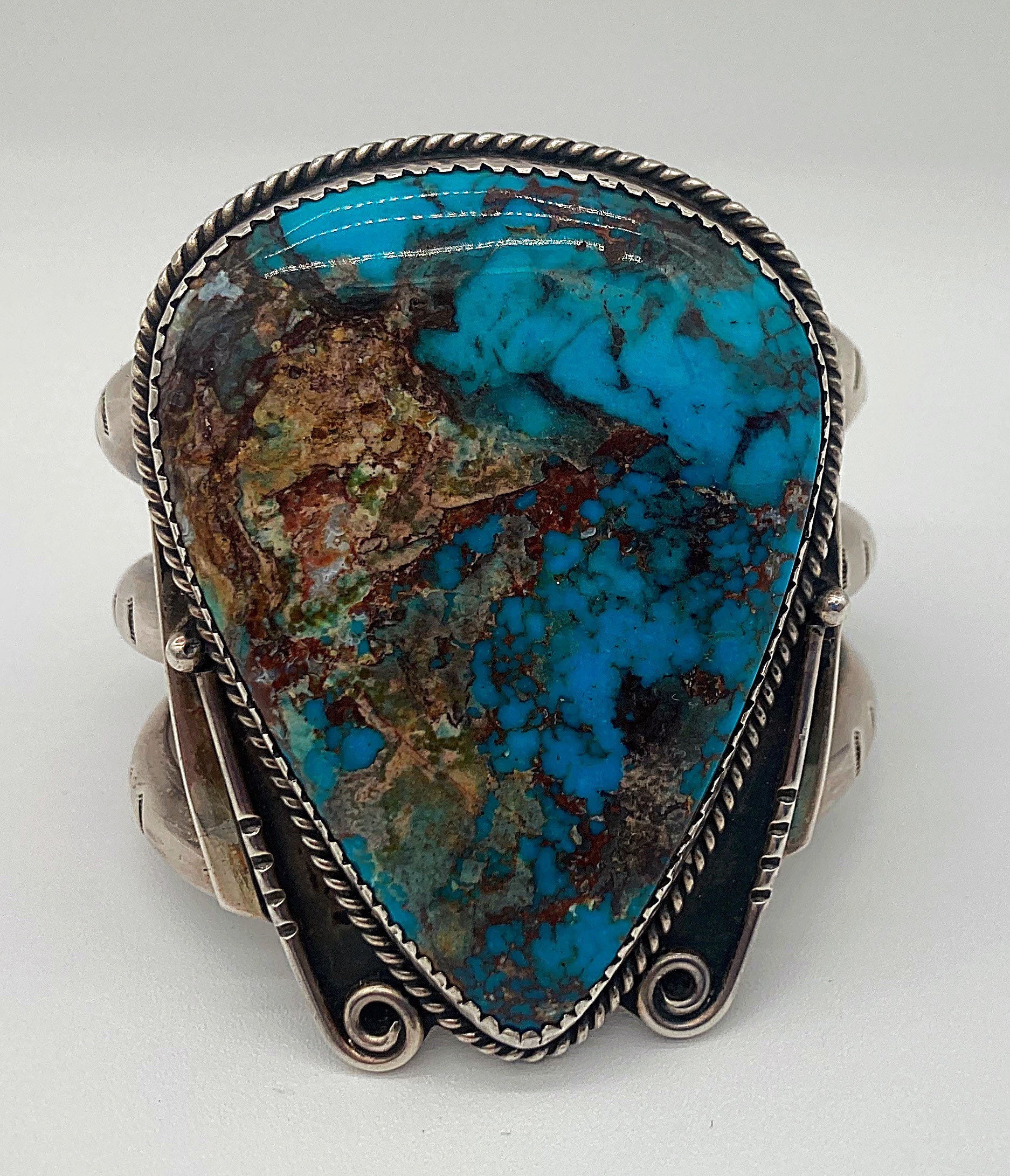 Rare! Early 1900's Coin Bisbee Turquoise Vintage Native American Navajo Sterling Silver Bracelet Rare! Early 1900's Coin Bisbee Turquoise Vintage Native American Navajo Sterling Silver Bracelet
