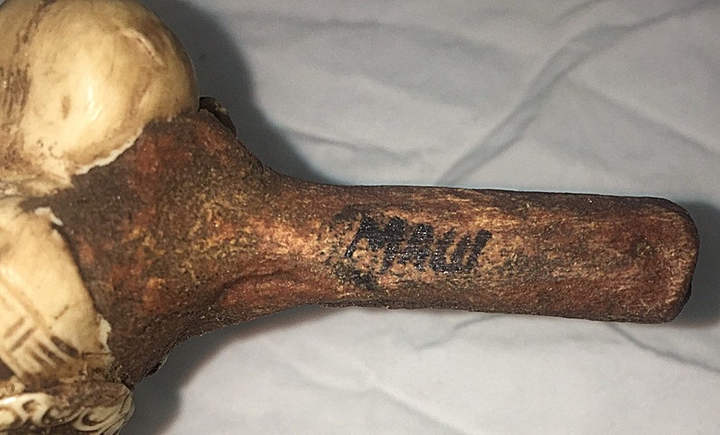 Shell 19th Century Handmade Chinese Carved Bone Clay Folk Art Pipe #DN