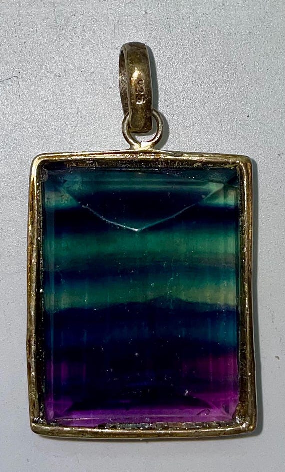Rainbow Pendant / Large Rectangular Shaped Gold T… - image 2