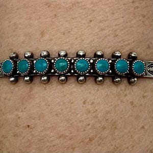 Small Zuni Handmade Sterling Silver And Turquoise Petit Point Cuff Bracelet #ST01 TheShopsInUptown