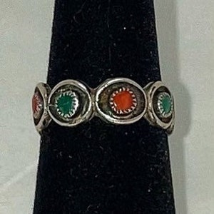Zuni Handmade Sterling Silver Ring With Turquoise And Red Coral / Ring Size 4 1/4 #DN TheShopsInUptown BSR