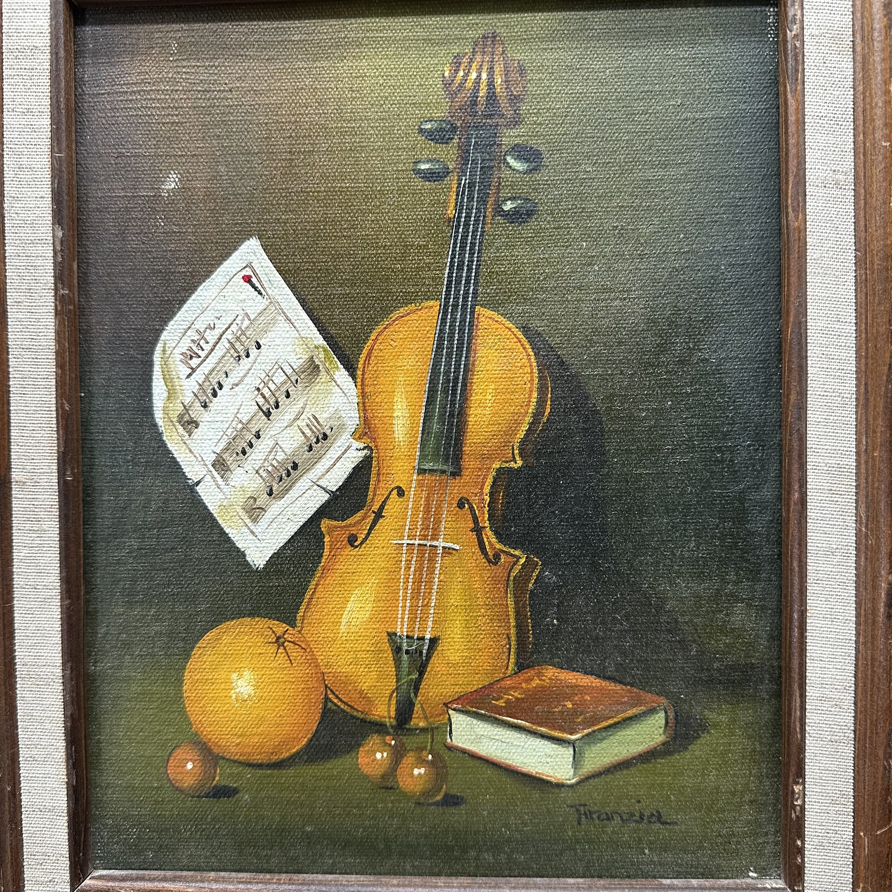 Signed Anthony Franzia Still Life Violin Painting Floating Mount