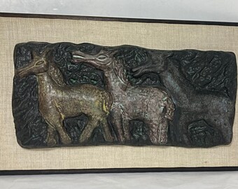Signed Paul Bellardo Sculpture Of Horses  On Wall Hanging Plaque By Tom Tru Corp #20X TheShopsInUptown