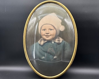 Oval Brass Finish Metal Picture Frame with Bubble Glass / Antique Bubble Glass Frame / TheShopsInUptown #20x