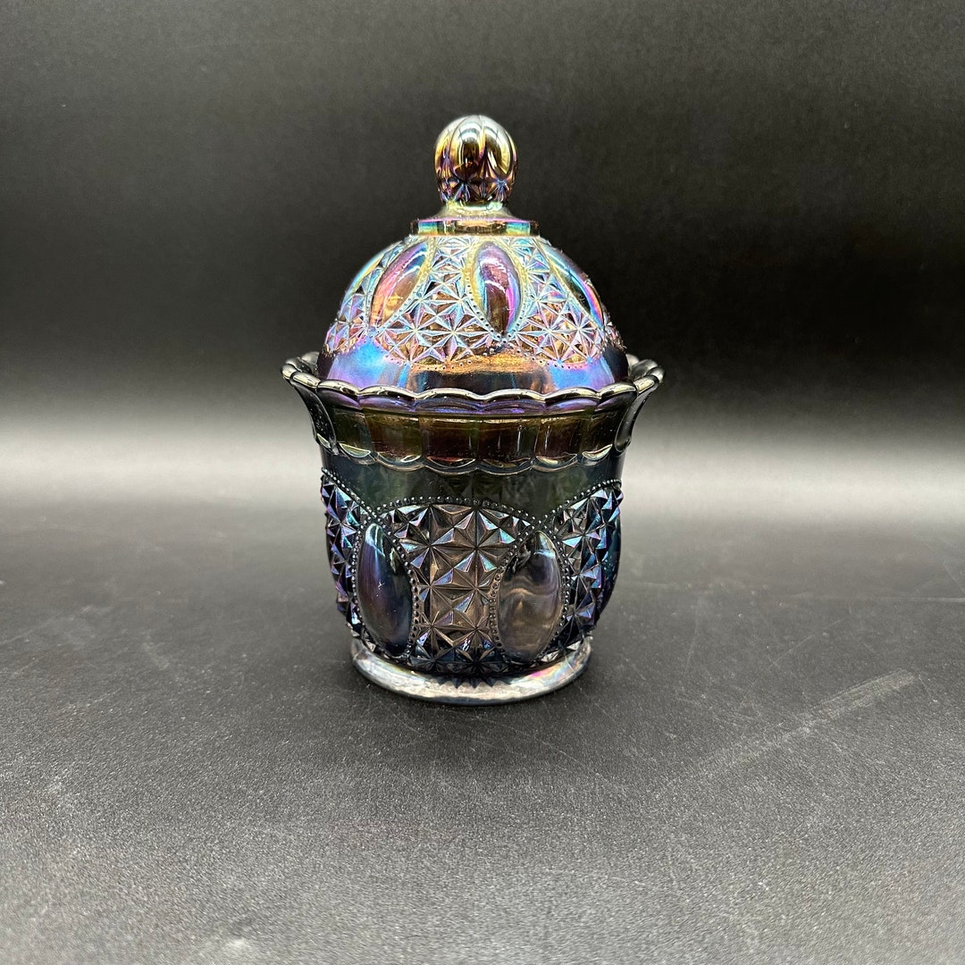 Imperial Glass Oregon Blue Carnival Candy Dish With Lid / Etsy
