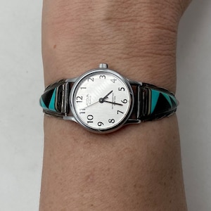 Zuni Handmade Wrist Watch With Sterling Silver And Multi-Stone Inlay Tips And Stainless Steel Adjustable Band #DN TheShopsInUptown