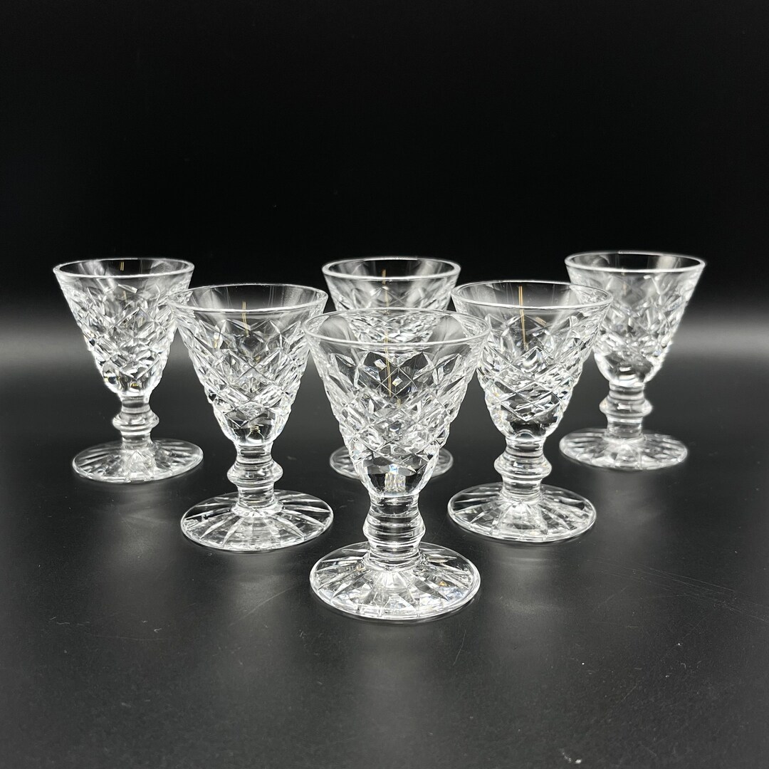 Set of 6 Waterford Cut Crystal Cordials With Lismore Pattern / Vintage