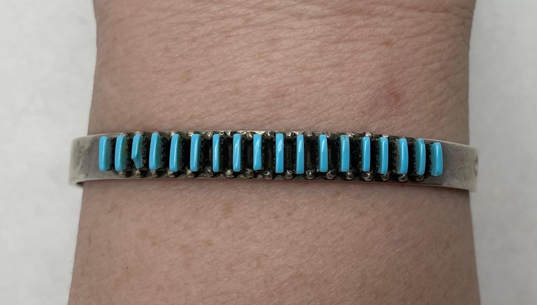 Cuff Bracelet / Signed Zuni Handmade Sterling Silver Needlepoint