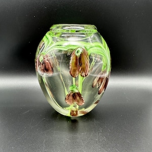 Purple Floral Retro Art Glass Murano Style Vase / Mid Century Modern Purple Orchid Glass Vase / TheShopsInUptown