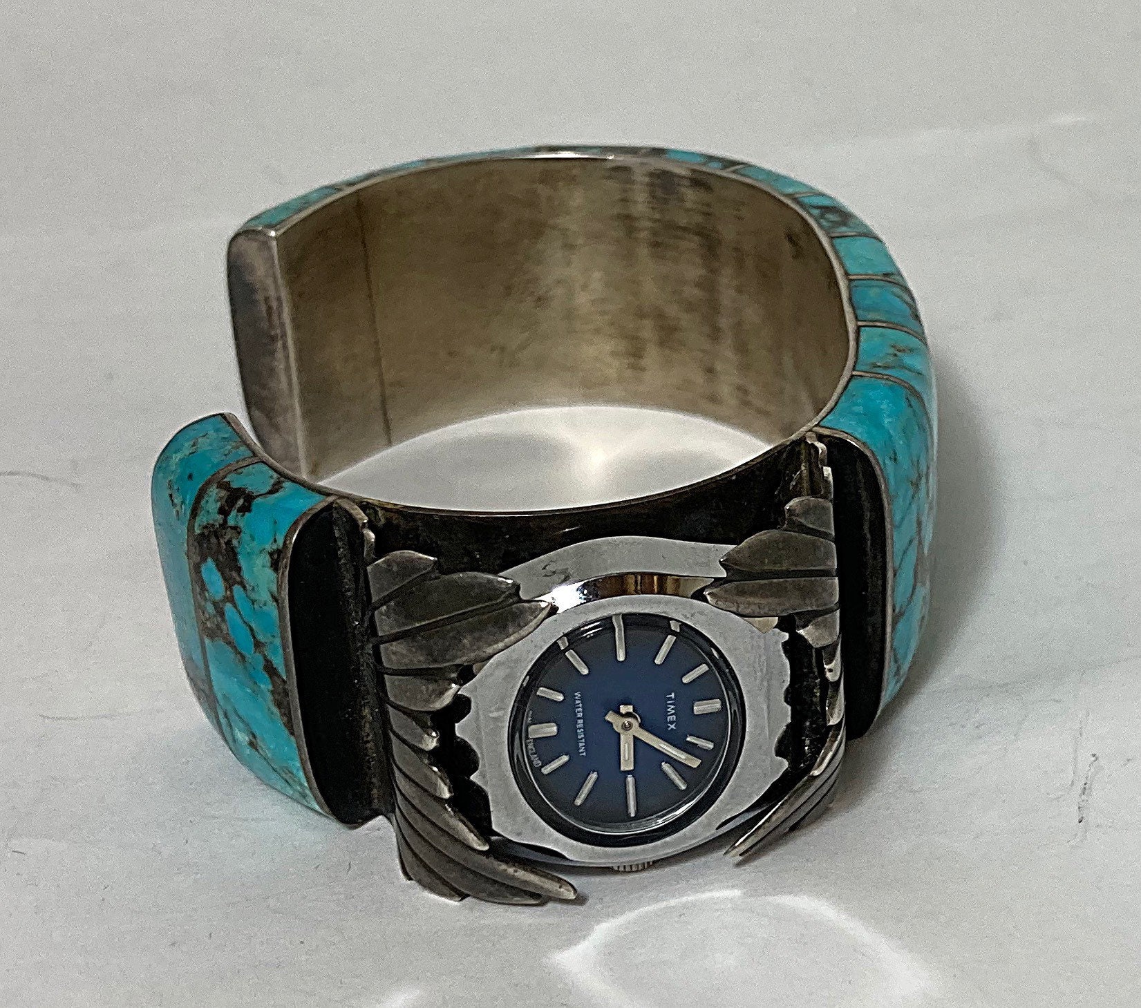 Large Artist Signed Navajo Handmade Sterling Silver and Turquoise