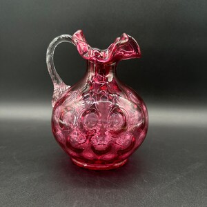 Fenton Glass Cranberry Dot Optic Ruffle Pitcher / Vintage Fenton Cranberry Glass Pitcher Jug / Hallmark on Bottom / TheShopsInUptown