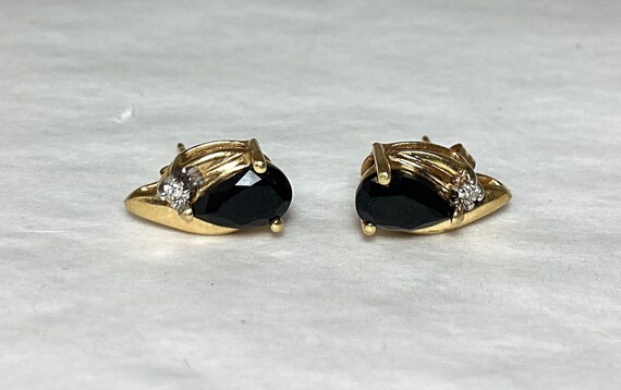 Pair Of 14 Karat Gold Earrings With Pear Cut Blac… - image 9