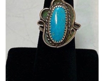 Navajo Handmade Sterling Silver Ring With Turquoise Stone / Ring Size 7 #DN TheShopsInUptown