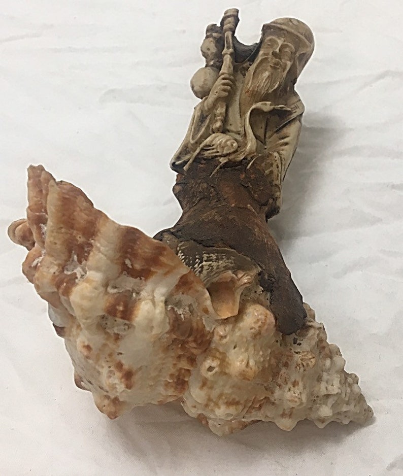 Shell 19th Century Handmade Chinese Carved Bone Clay Folk Art Pipe #DN
