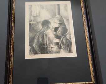 Framed Fine Art Social Commentary Lithograph "No Fuel" with African American Children by American Artist Donna Miller #35 SIU