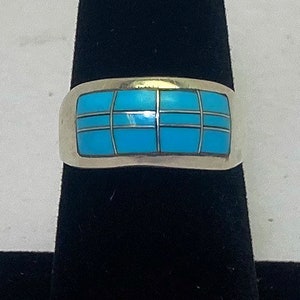 Andrew Dewa Signed Zuni Handmade Sterling Silver And Turquoise Ring / Ring Size 7 1/4 #135 TheShopsInUptown