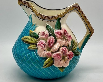 Minton Double Molded Porcelain Pitcher / Turquoise With Pink