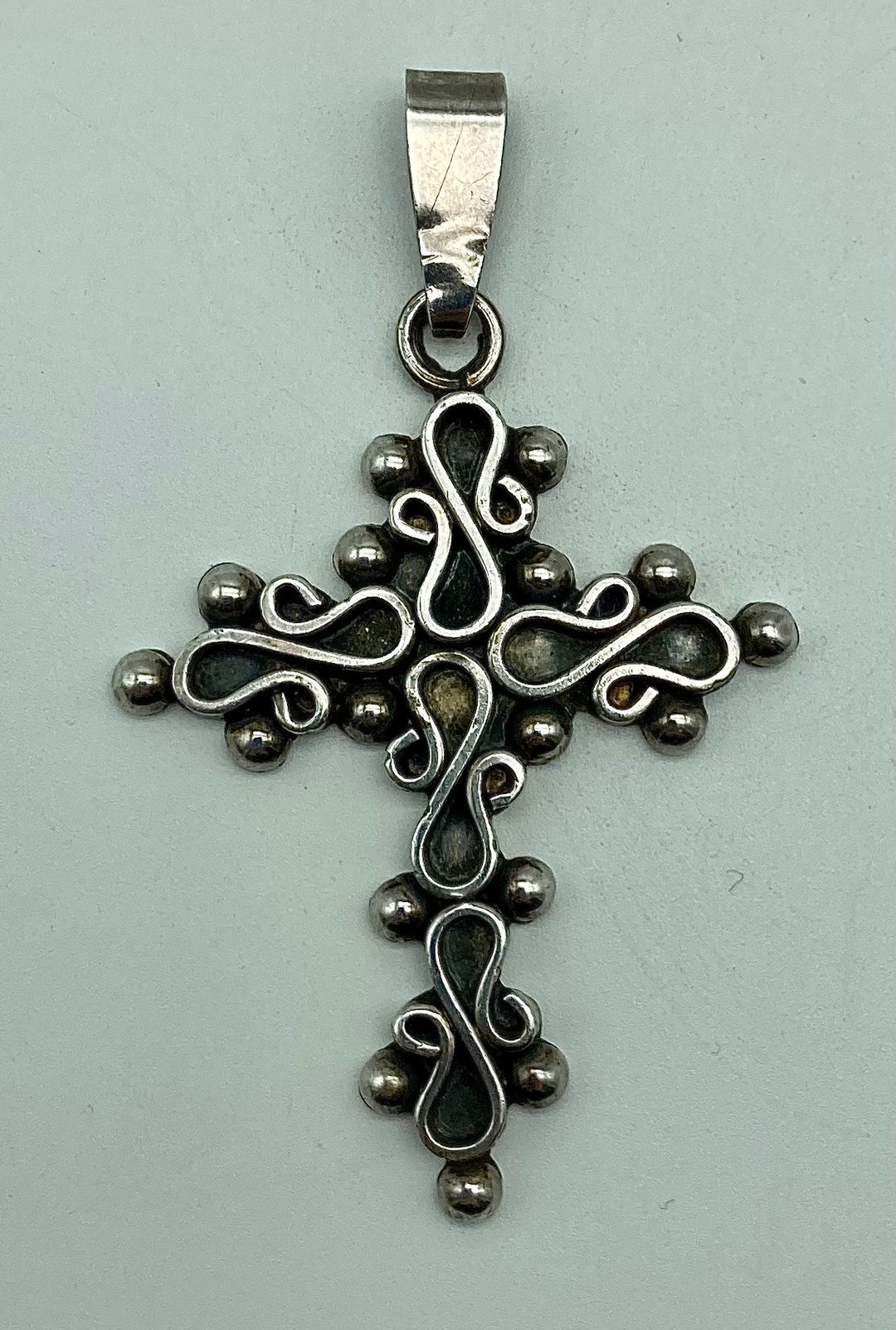 Vintage 925 Sterling Silver Taxco Mexico Cross Pendant With Intricate ...