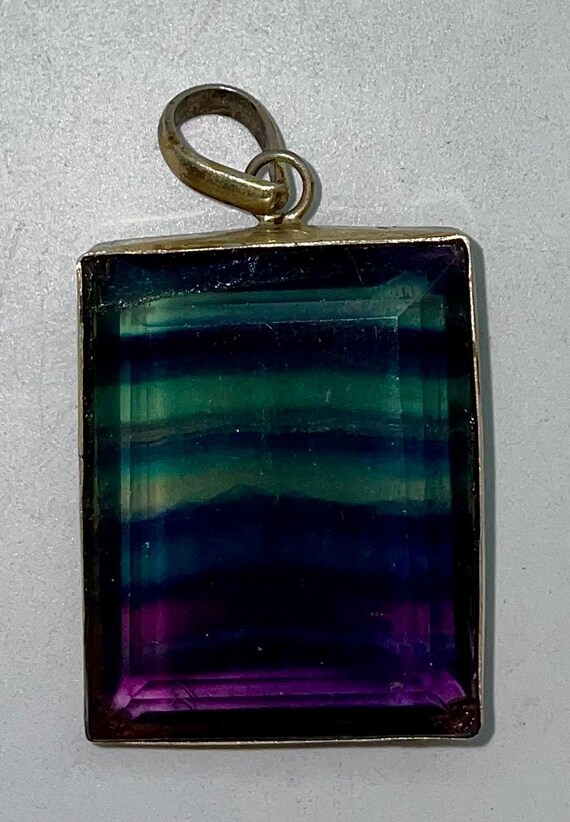 Rainbow Pendant / Large Rectangular Shaped Gold T… - image 7
