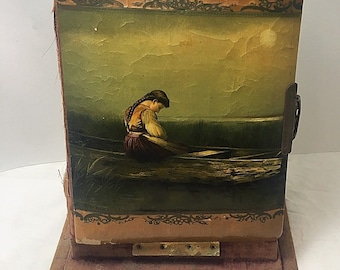 Antique Decoupage Post Card Book #37X The Shops In Uptown