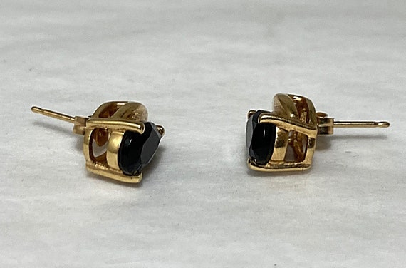 Pair Of 14 Karat Gold Earrings With Pear Cut Blac… - image 5