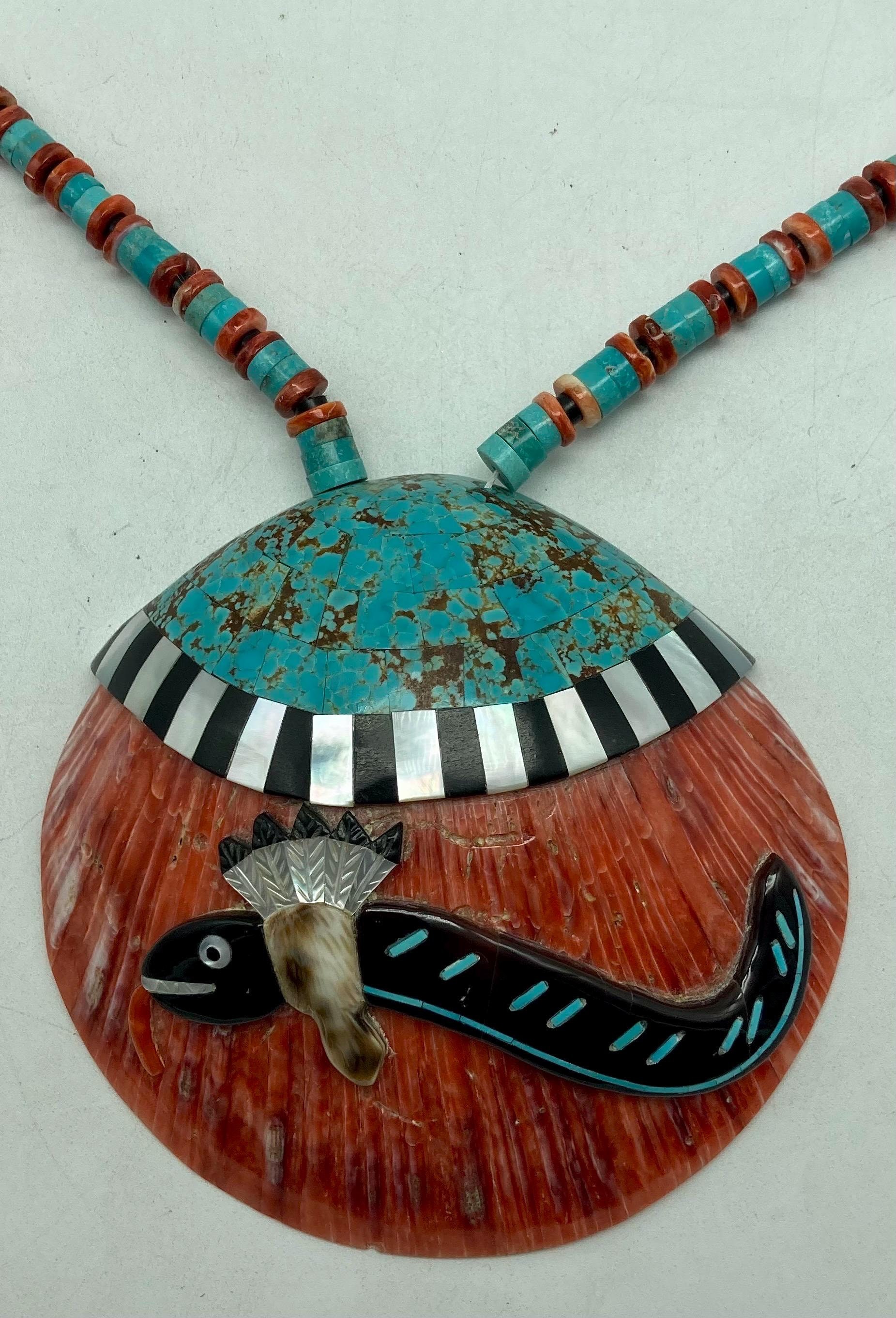 Santo Domingo Kewa Huge Shell Necklace With Snake and Multi