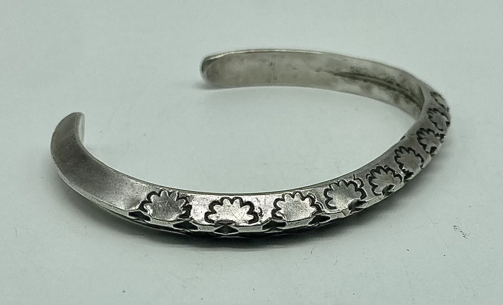 Thick Hand Tooled Vintage Native American Navajo Jim Frank Sterling Silver Bracelet Old Thick Hand Tooled Vintage Native American Navajo Jim Frank Sterling Silver Bracelet Old