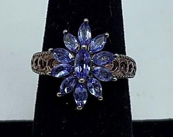 Flower Ring / 925 Sterling Silver Flower Ring With 11 Marquis Cut Tanzanite Gemstones / Ring Size 7 / See Description #ST25 TheShopsInUptown