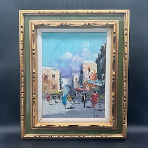 Signed Mediterranean Style Oil on Canvas Palette Knife Painting / Vintage Framed City Landscape Perspective Painting / TheShopsInUptown #DN