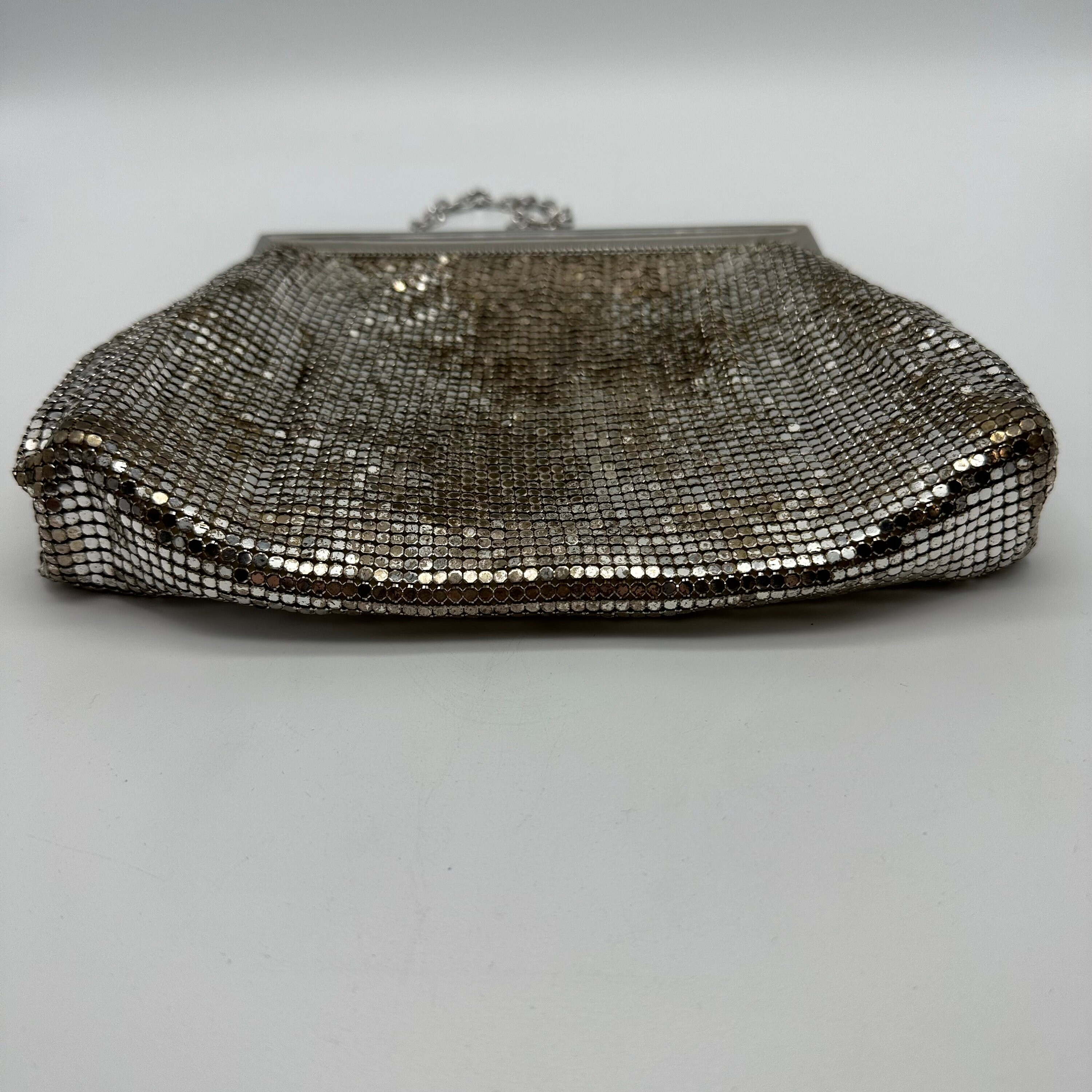 Whiting and Davis Silver 2983 Mesh Clutch Chain Handle Purse