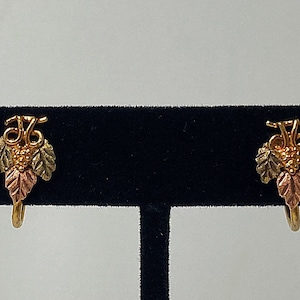 Pair Of 12 Karat Gold Screw Back Earrings With 3 Leaf And Berry Design #DN TheShopsInUptown