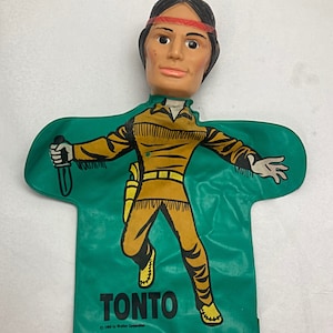 Vintage 1966 Tonto Vinyl Hand Puppet Made By Wrather Corporation For Ideal Toy Company With Display Stand #99 TheShopsInUptown
