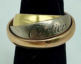 Cartier Tri-Colored 18 Karat Gold Trinity Ring With Yellow, White And Rose Gold Bands / Ring Size 6 1/2 #ST01 TheShopsInUptown