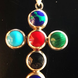 Sterling Silver And Multi Gemstone Cross Pendant / 925 / Mexico #DN TheShopsInUptown BT4